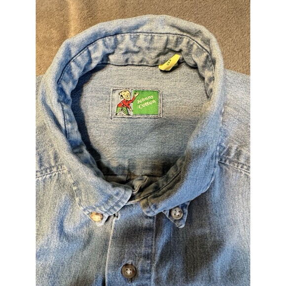 JOHNNY COTTON Mens Large Made in the USA Short Sleeve Button Down Blue Shirt - Picture 4 of 8